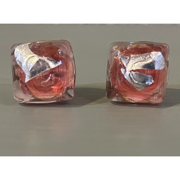Vintage Funky Pink & Silver Swirl Cube Clip-On Earrings - Unique 80s Aesthetic - Picture 1 of 7